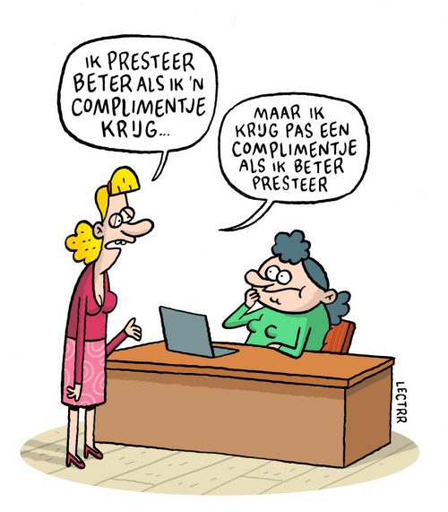 Stralende ogen, een glimlach en rode blosjes op de werkvloer….